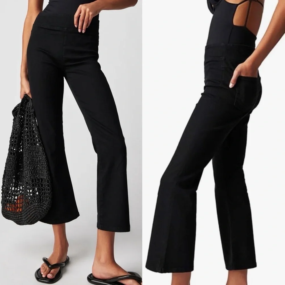 Free People In My Feelings Cropped Slim Flare Jeans Black Sz Small